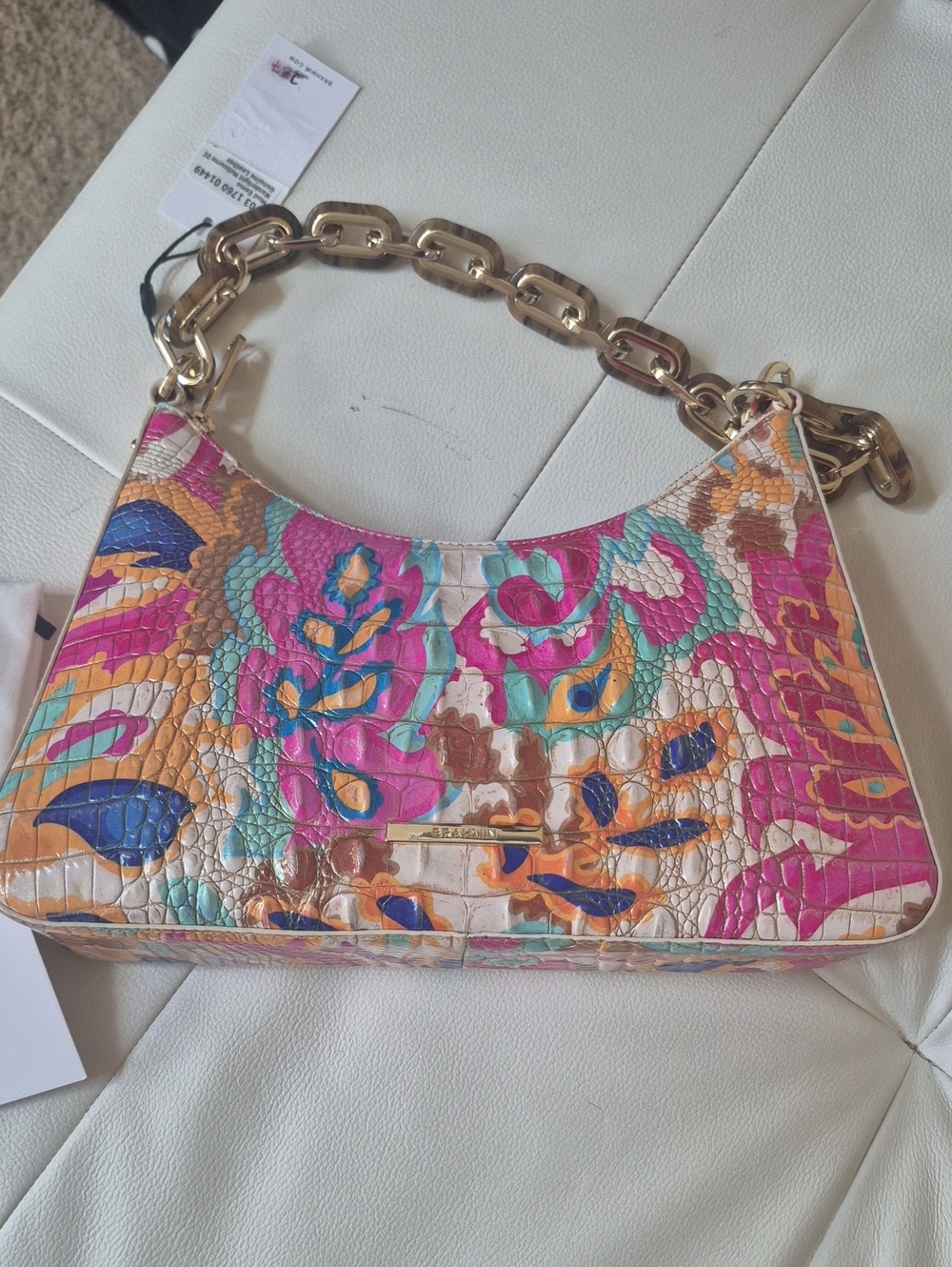Mod Esme Brahmin Bag. Multicolor Textured Shoulder Bag with Gold Chain Handle